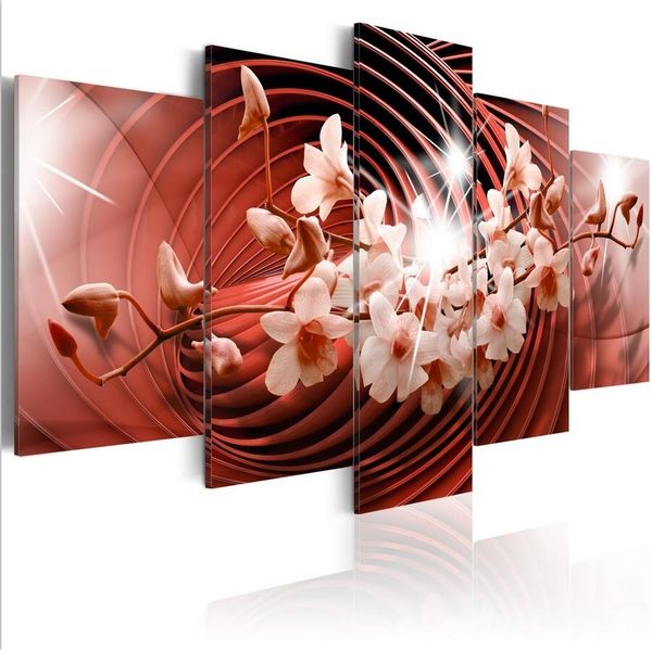 

( no frame)5pcs/set modern abstract red rotation orchid flower art print frameless canvas painting wall picture home decoration