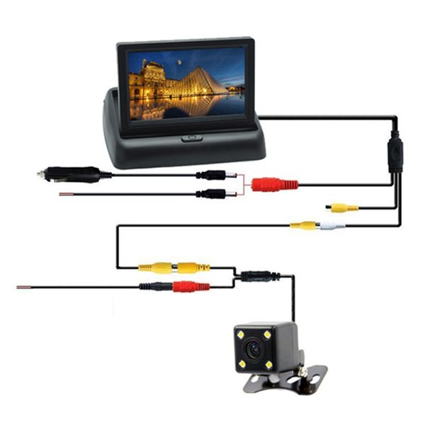 

car rearview kit foldable lcd screen reversing camera monitor high definition easy install wired with light