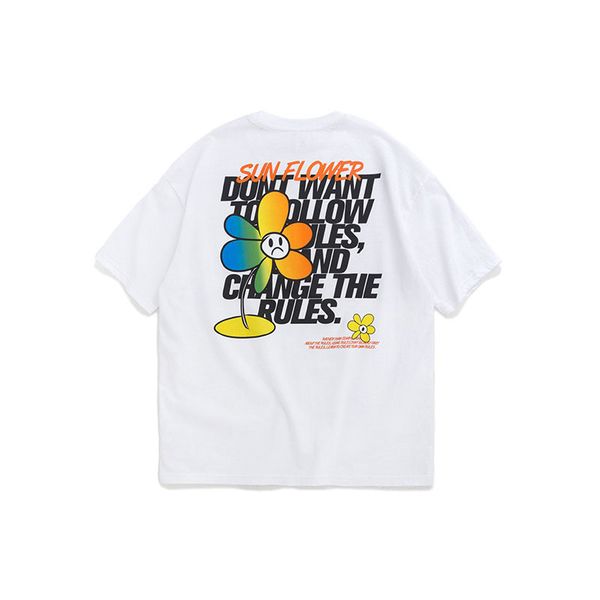 

fashion men/women t-shirt 2020 summer/spring popular printed junior daisy print short sleeve t-shirts for couples 3 color size m-xl, White;black