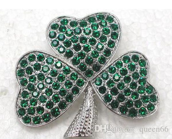 

wholesale 12piece lot emerald crystal rhinestones shamrock clover pin brooch, Gray