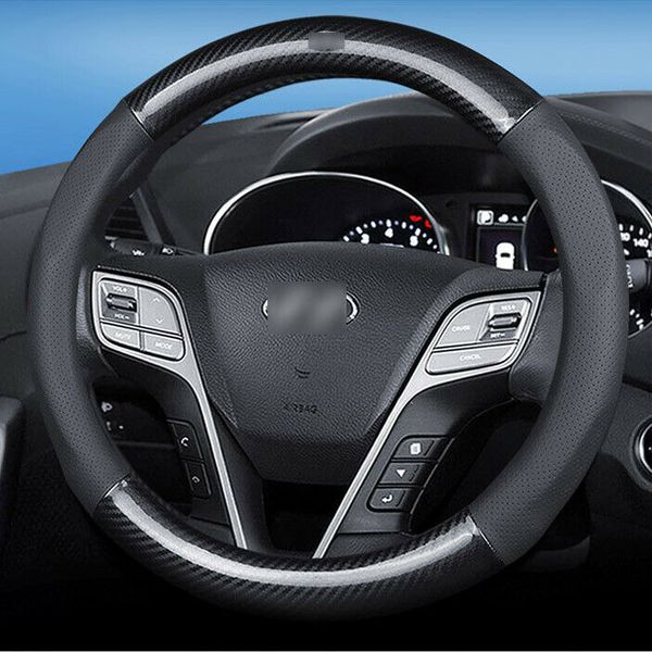 

universal 15 inch carbon fiber leather car steering wheel cover for hyundai