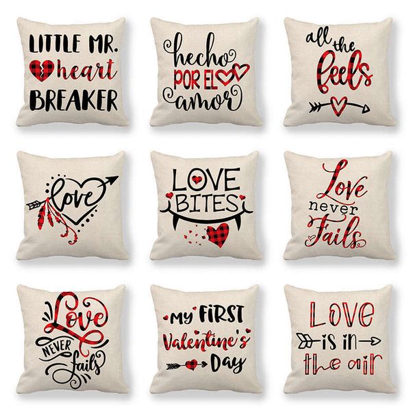 

valentines throw cushion cover valentine's day pillow case sofa romantic red plaid love heart cupid's arrow pillow case linen 45*4