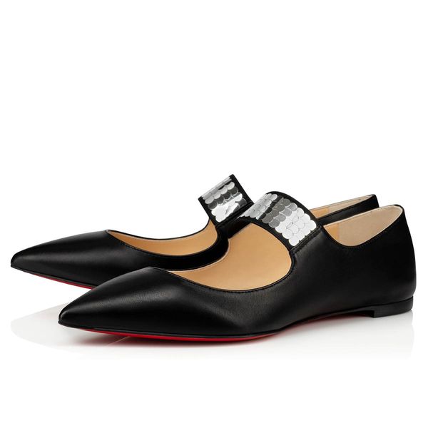

ballet flats shoes for women,luxury red bottom flats woman black calfskin leather low cut with sequined strap luxury comfortable shoe 35-43