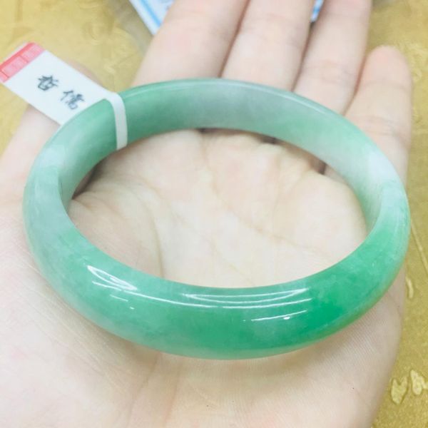

send a certificate natural jadeite bracelet elegant light green 54-61mm female two-color jade bracelet jewelry gift, Golden;silver