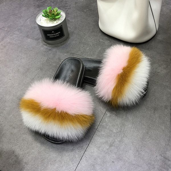 

fur house slides women fox fur slides super puff fur slides fox, Black
