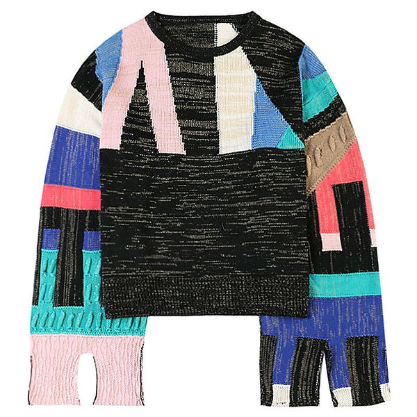 

tvvovvin spring autumn european style women o-neck pullover patchwork female full sleeve spliced temperament coat tide c213, Black;brown