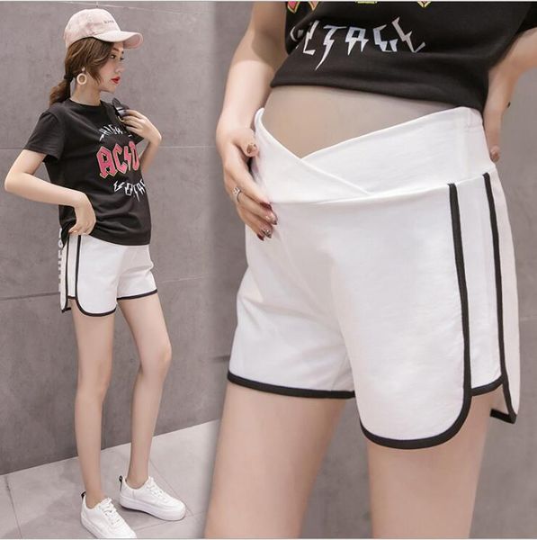 

материнство причинные шорты лето беременные полосатые нижняя талия свободные шорты, White