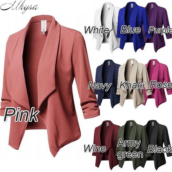 

mhysa 2019 new spring british style fashion temperament commute 10 color long sleeve solid color slim a word small suit y069, White;black