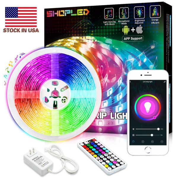 5050 RGB WiFi controlador LED tira luz 5m 30led / m não impermeável néon fita fita fita fita bluetooth controle de música 12V adaptador de energia