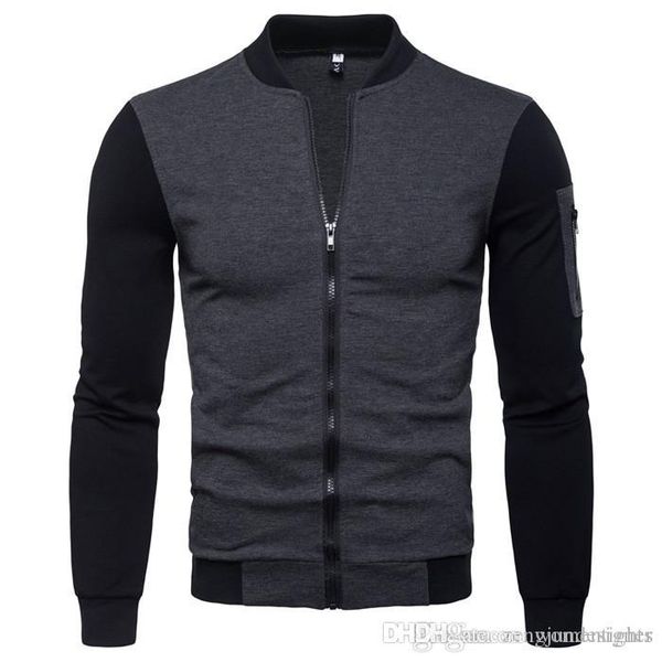 

mens autumn desinger jackets crew neck new style long sleeve solid colot slim zipper casual apparel, Black;brown