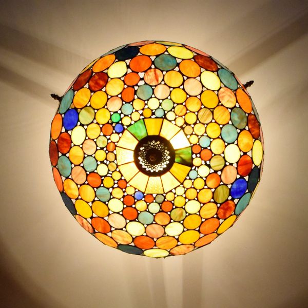 

European retro lamps Mediterranean Tiffany stained glass decorative lamp living room dining room large semi-ceiling lamp bar garden