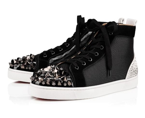 

new arrive brand desinger red bottom sneakers men pik pik spiked sneaker mix degra men's flat strass-studded trainers for lovers, Black