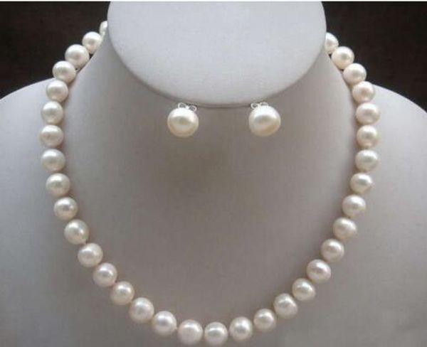 

8-9mm natural akoya white cultured pearl necklace earring 18 ", Silver