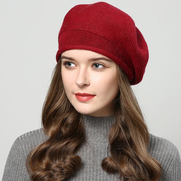 

women beret vogue hat for winter female knitted cotton wool hats cap autumn 2019 brand new women's hats caps women berets, Blue;gray