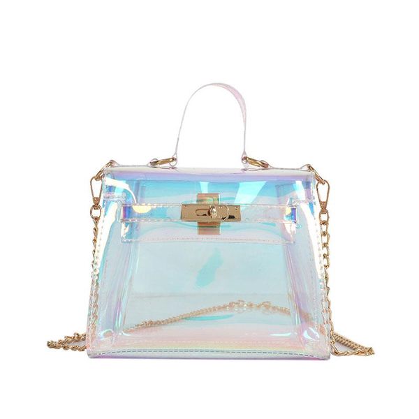 

new laser messenger bags candy women fashion jelly transparent crossbody bag plastic shoulder bags hasp lock chains handbags