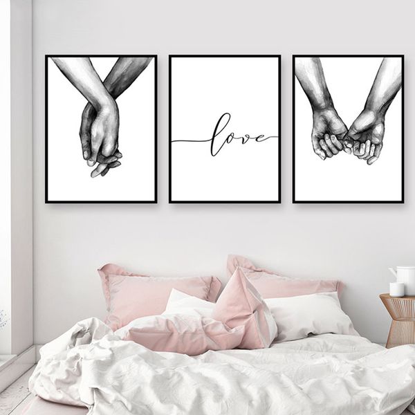 

nordic poster black and white holding hands picture canvas prints lover quote painting wall art for living room minimalist decor