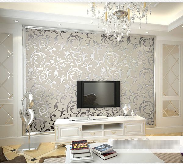 

grey 3d victorian damask embossed wallpaper roll luxury classic silver floral wall paper living room bedroom wall decor