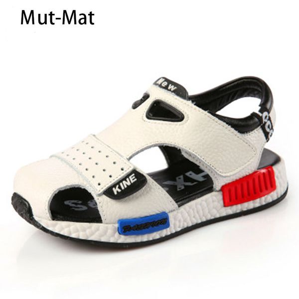 

2019 genuine leather children sandals cowhide sole summer beach sandals boys and girls toe covering children shoes y190525, Black;red