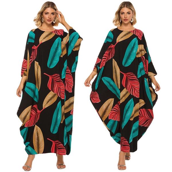 

dubai women muslim abaya maxi dress vintage casual loose prayer kaftan printed bat sleeve dresses jilbab islamic robe gown new, Red