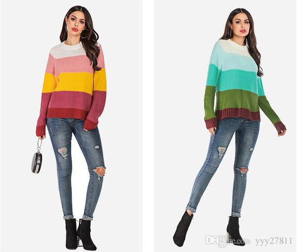 

women's sweaters 2019 europe and the united states autumn new fashion sweater women's color matching loose casual cashmere sweater, White;black