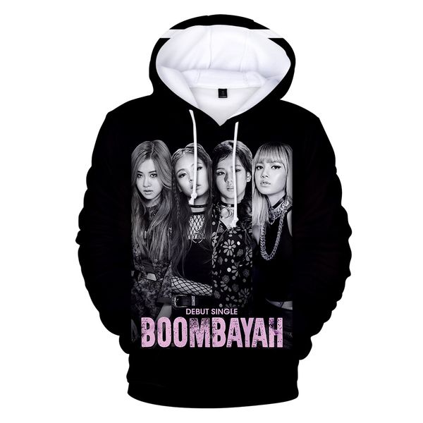 

19ss women blackpink 3d designer hoodies hooded casual printed sweatshirts pullovers, Black