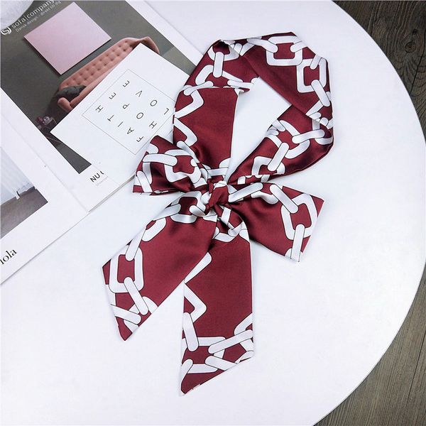 

women handle bag wrist hair neckwear multifunctional chain printed silk feeling narrow thin ribbon small foulard long, Blue;gray