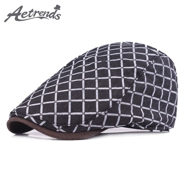 

aetrends] 2017 vintage plaid berets hats for men flat cap beret hat z-5458, Blue;gray