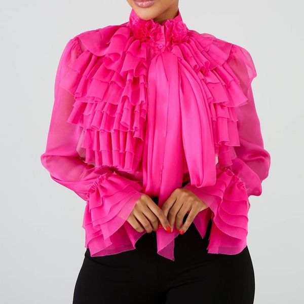 

plain falbala long sleeve blouse women 2019 summer pink ruffles blouse female plus size office lady elegant lady shirts, White
