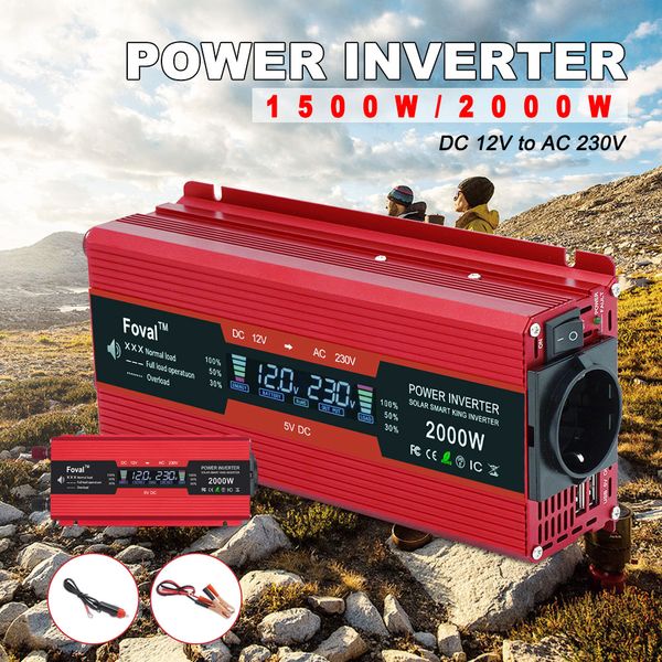 

1500w/2000w/2600w power inverter lcd display eu socket dc 12v to ac 230v modified sine wave adapter dual 3.1a usb car inverter