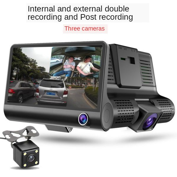

car dvr 3 cameras dash cam driving recorder dual hd night vision reverse image wide angle with rear view mini monitoring video