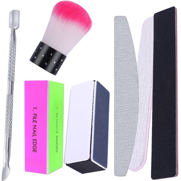 

7 pieces buffing grit sand block cuticle pusher for manicure four side nail buffers paper sand brush buffer nail art set