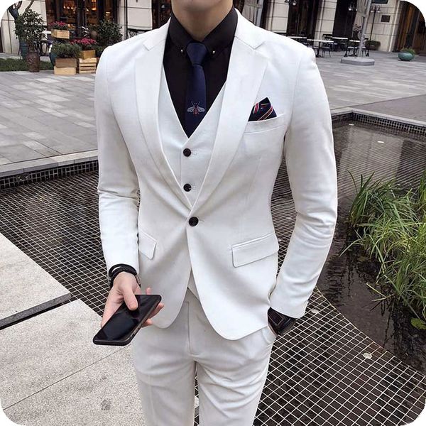 

new fashion white men suits for wedding tuxedo groom wear slim fit groomsmen blazer jacket 3piece groomsmen suits classic costume homme prom, Black;gray
