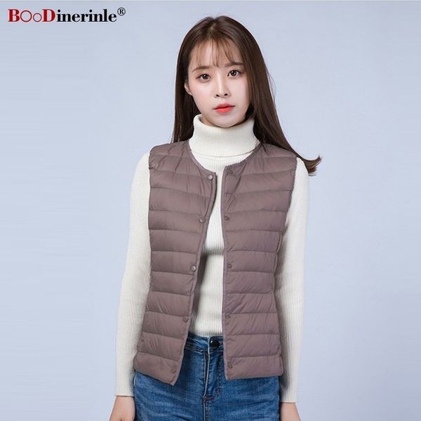 

boodinerinle women ultra light down jacket warm slim women's down jacket v-neck white duck waistcoat ultra thin, Black