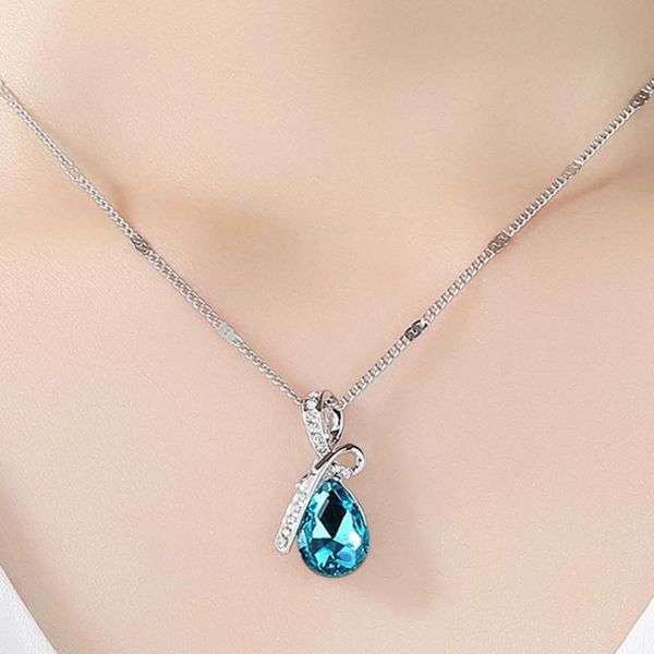 

luxury necklace fashion jewelry 2 colors long crystal heart pendant necklace chain for women love necklaces & pendants collares, Silver