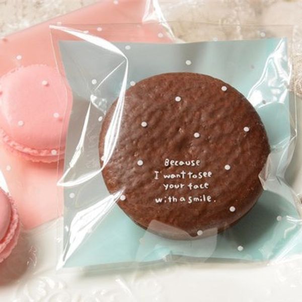 

100pcs 2-colors clear dots cello cookie bag plastic self adhesive seal packaging bags for candy gift accessories