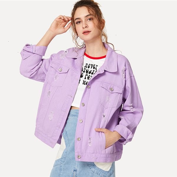 

denim jacket women jackets ripped drop shoulder women fall oversize purple casual female jacket coat chic jacket for girls, Black;brown