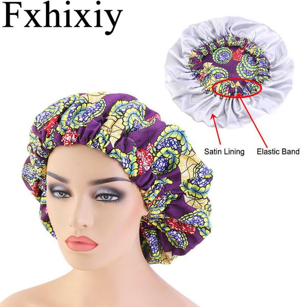 

new extra large satin lined bonnets african pattern print fabric ankara bonnets night sleep hat ladies turban headwear hat, Blue;gray