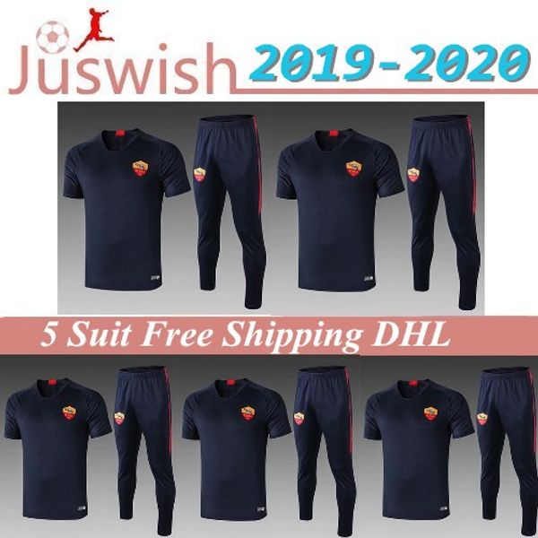 

wholesale roma pre-match tshirt strootman short sleeve 2019-20 kits tracksuits soccer jersey dzeko n'zonzi football training shirt, Black;red