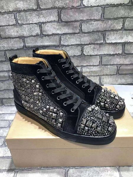 

оригинал box] роскошные мужские кружевные sneaker luxury party свадебная обувь mix шипы с strass шнуровка высокого качества повседневная об, Black
