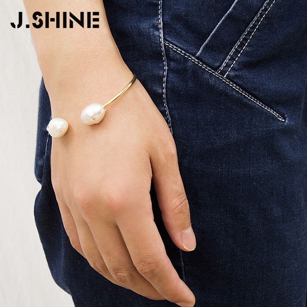 

j.shine simple irregular imitation pearls bracelet bangle vintage gold color copper round open cuff bangle friendship bracelets, Black