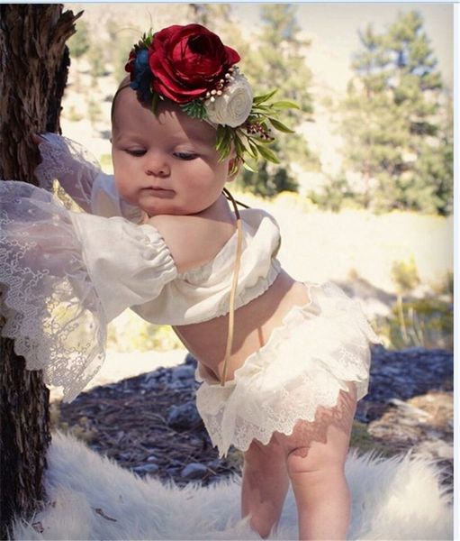 

2020 baby cute 2pcs clothing sets fashion outfits lace sleeved off-shoulder short dress tracksuit girls summer lovely skirt white e22501