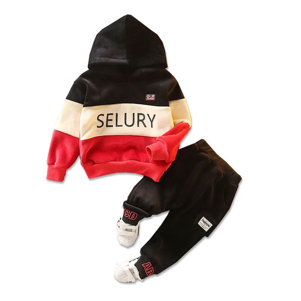 

2019 осень зима детская одежда комплекты мальчики одежда толстые бархатный костюм с капюшоном пальто теплый костюм брюки симпатичные малышей, White