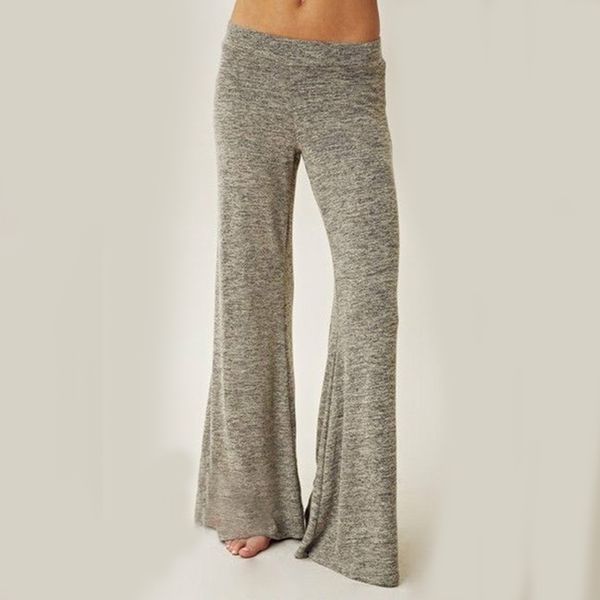 

new fashion women casual sportsuit elastic middle-waisted trousers flares solid color gray pants, Black;white