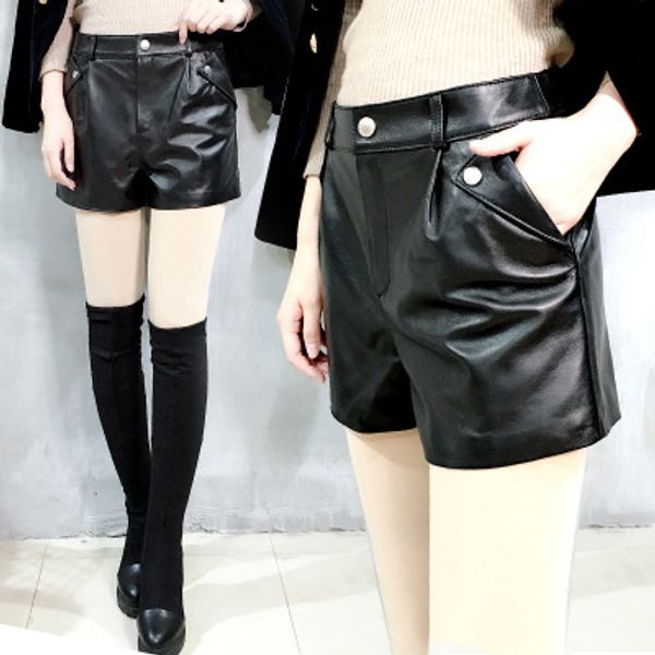 

2019 new fashion genuine sheep leather shorts y56, White;black