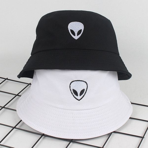 

2019 black white solid alien bucket hat men women summer panama cap beach sun fishing hat, Blue;gray