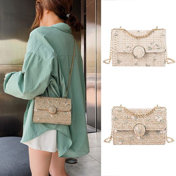 

ocardian women cute handle bags small bag bucket hasp solid bag summer wild messenger chain fairy straw shoulder bags