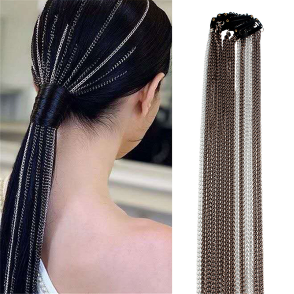 

new types long hair accessories chain for women tassel chain headband hair clip decoration jewelry, Golden;white