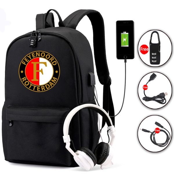 

feyenoord teenagers student bookbag with usb charging and anti-theft features backpack for boys girl back to school bag