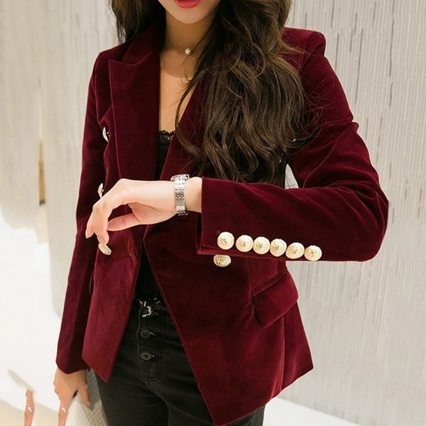 

autumn 2019 velvet blazer ol formal work small suit jacket women slim long sleeve ladies blazers feminino women gold button*, White;black