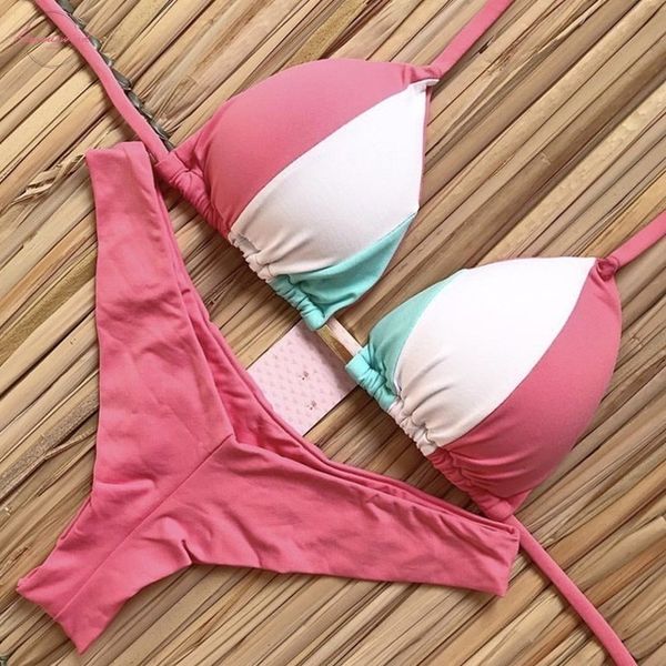 

print swimwear 2020 splice bikini set women two pieces swimsuit female thong bathing suit summer bathers micro bikini, White;black